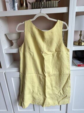 J.Crew Yellow Linen Shift Dress Scalloped Hem Sz M